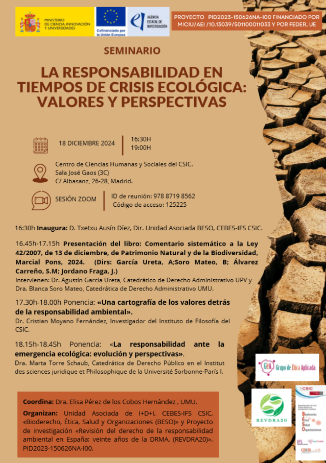 Seminario: «LA RESPONSABILIDAD EN TIEMPOS DE CRISIS ECOLÓGICA: VALORES Y PERSPECTIVAS»